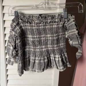 Grey and white plaid top